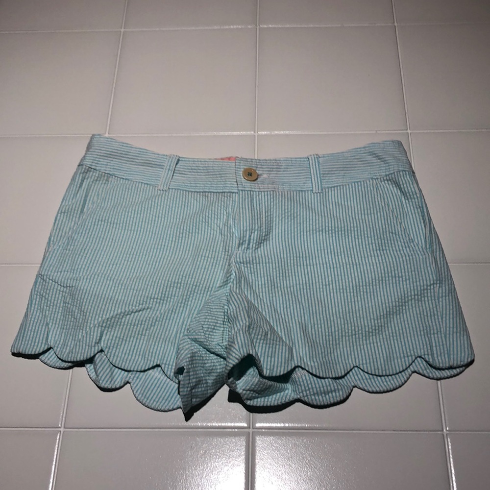 Lilly Pulitzer Aqua Seersucker Buttercup Shorts